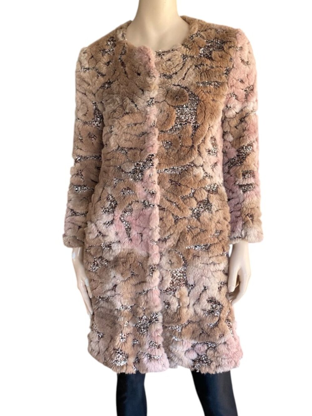 AIRFIELD Figaro Metallic Faux Fur Coat Rose Oversized 4